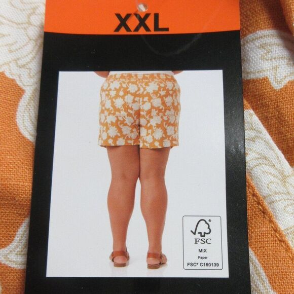 BRIGGS Ladies Linen Blend Shorts Womens XXL Orange Cream Floral Flowers 2XL NWT - Picture 8 of 12